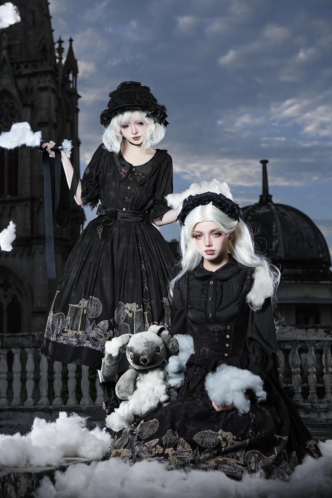 Shadow Window Lolita Gothic Peter‑pan Collar OP & Velvet JSK Dress - LolitaEra