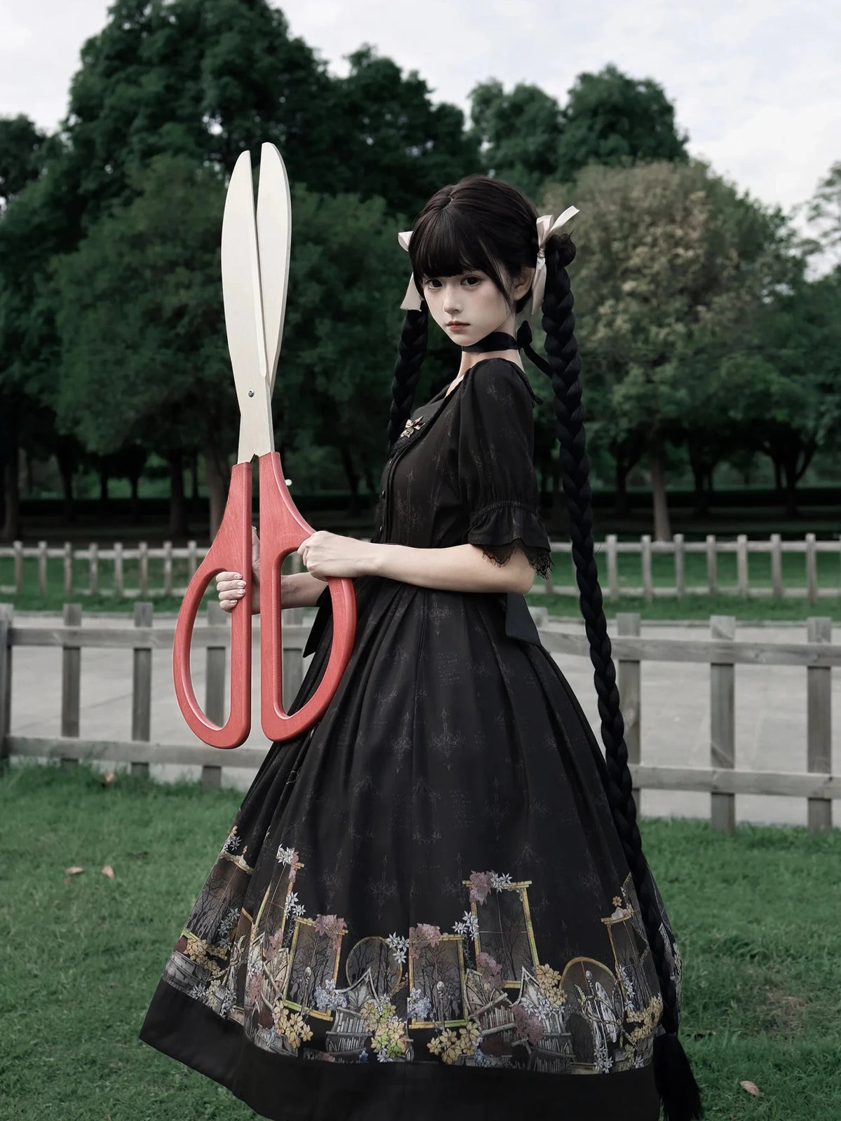 Shadow Window Lolita Gothic Peter‑pan Collar OP & Velvet JSK Dress - LolitaEra