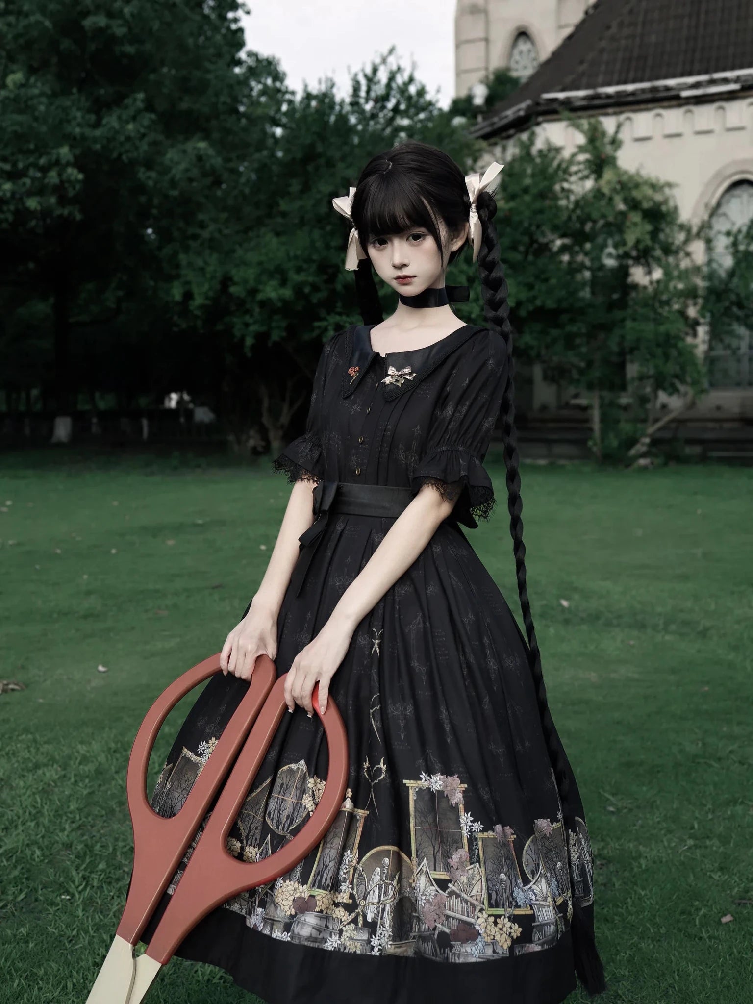 Shadow Window Lolita Gothic Peter‑pan Collar OP & Velvet JSK Dress - LolitaEra