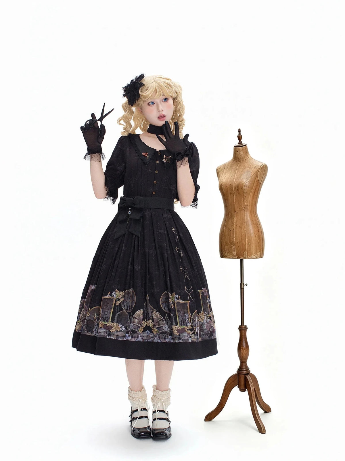 Shadow Window Lolita Gothic Peter‑pan Collar OP & Velvet JSK Dress - LolitaEra