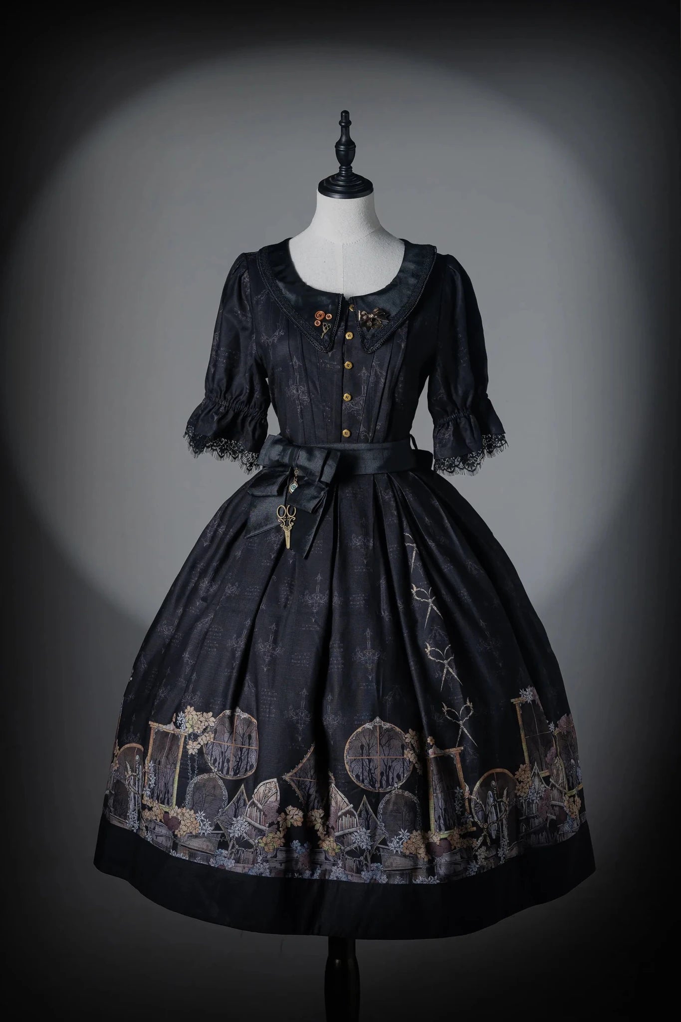 Shadow Window Lolita Gothic Peter‑pan Collar OP & Velvet JSK Dress - LolitaEra