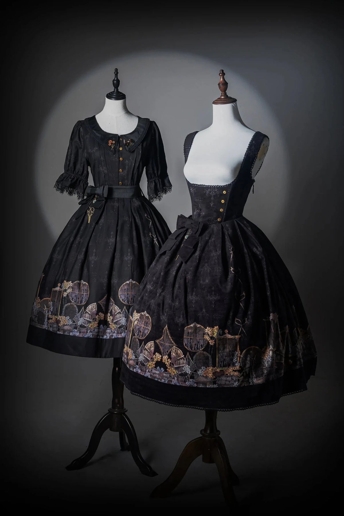 Shadow Window Lolita Gothic Peter‑pan Collar OP & Velvet JSK Dress - LolitaEra