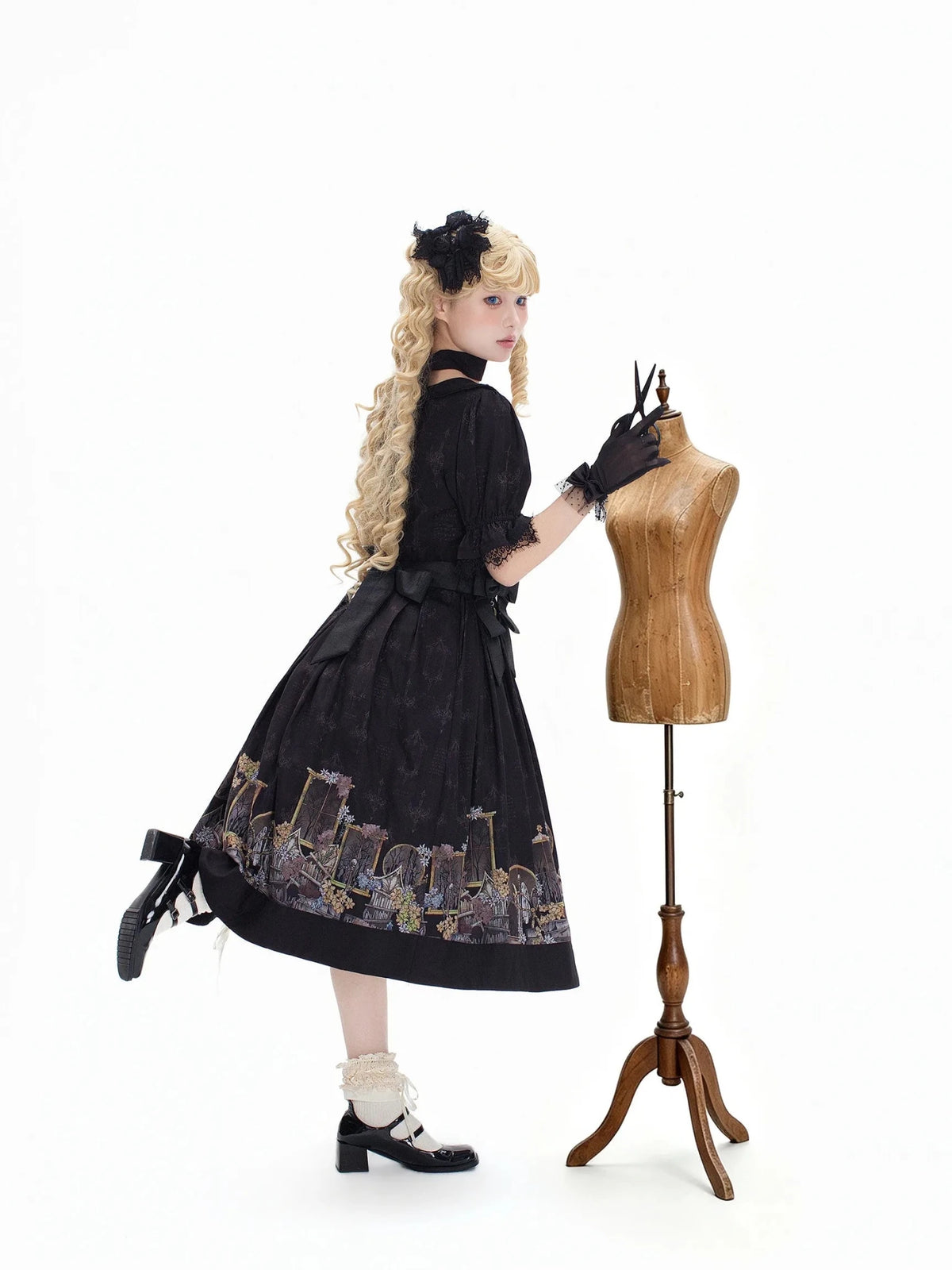 Shadow Window Lolita Gothic Peter‑pan Collar OP & Velvet JSK Dress - LolitaEra