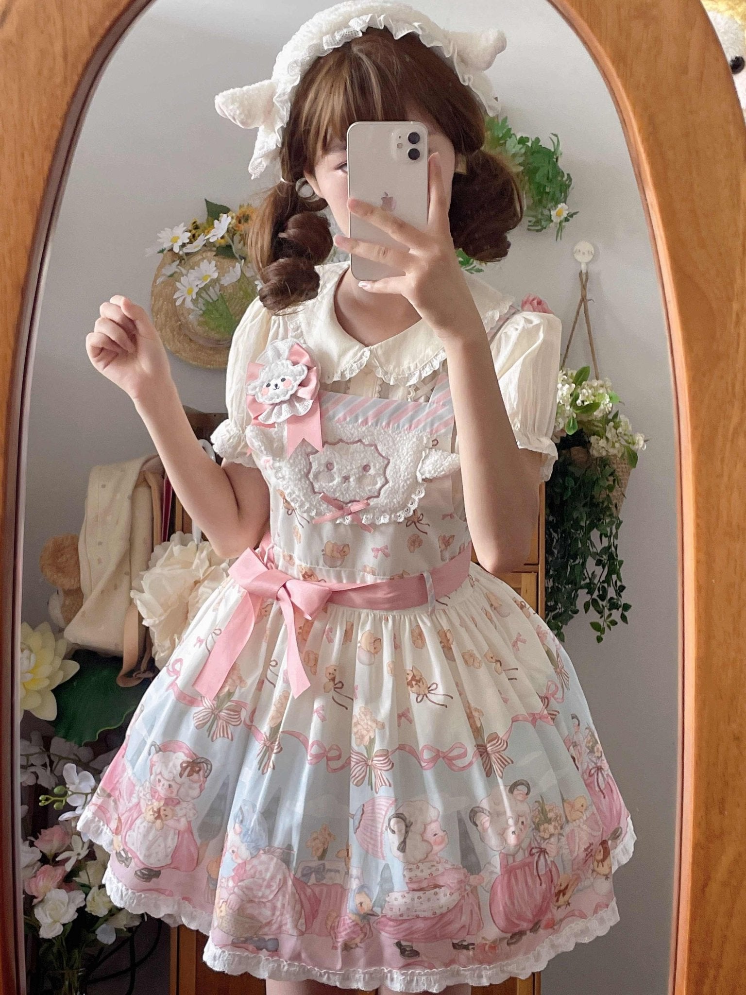 Sheep Waltz JSK Sweet Lolita Dress - LolitaEraSuspender SkirtSSheep Waltz JSK Sweet Lolita Dress