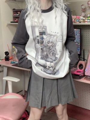 Shock Kitty Pastel Blue Anime Subculture Top - LolitaEraGraySShock Kitty Pastel Blue Anime Subculture Top