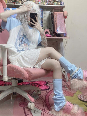 Shock Kitty Pastel Blue Anime Subculture Top - LolitaEraBlueSShock Kitty Pastel Blue Anime Subculture Top