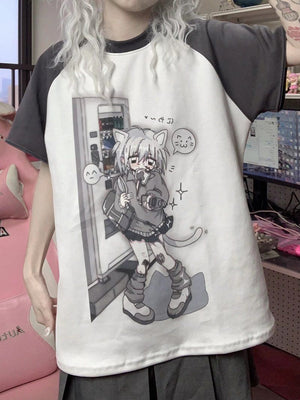Shock Kitty Pastel Blue Anime Subculture Top - LolitaEraGraySShock Kitty Pastel Blue Anime Subculture Top