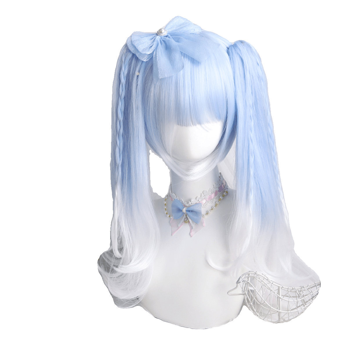 Short Aqua to White Y2K Wig with Detachable Twin Tails - LolitaEra