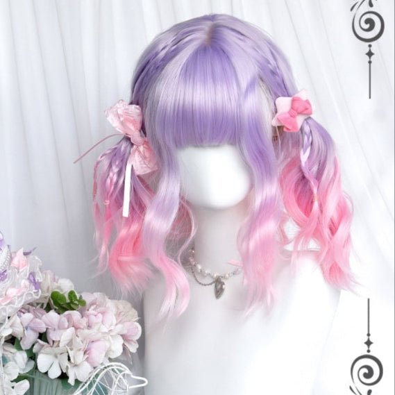Short Curly Purple to Pink Mixed Ryousangata Wig - LolitaEra