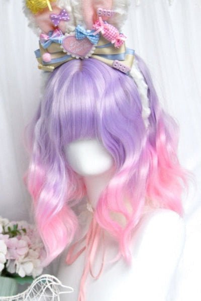 Short Curly Purple to Pink Mixed Ryousangata Wig - LolitaEra