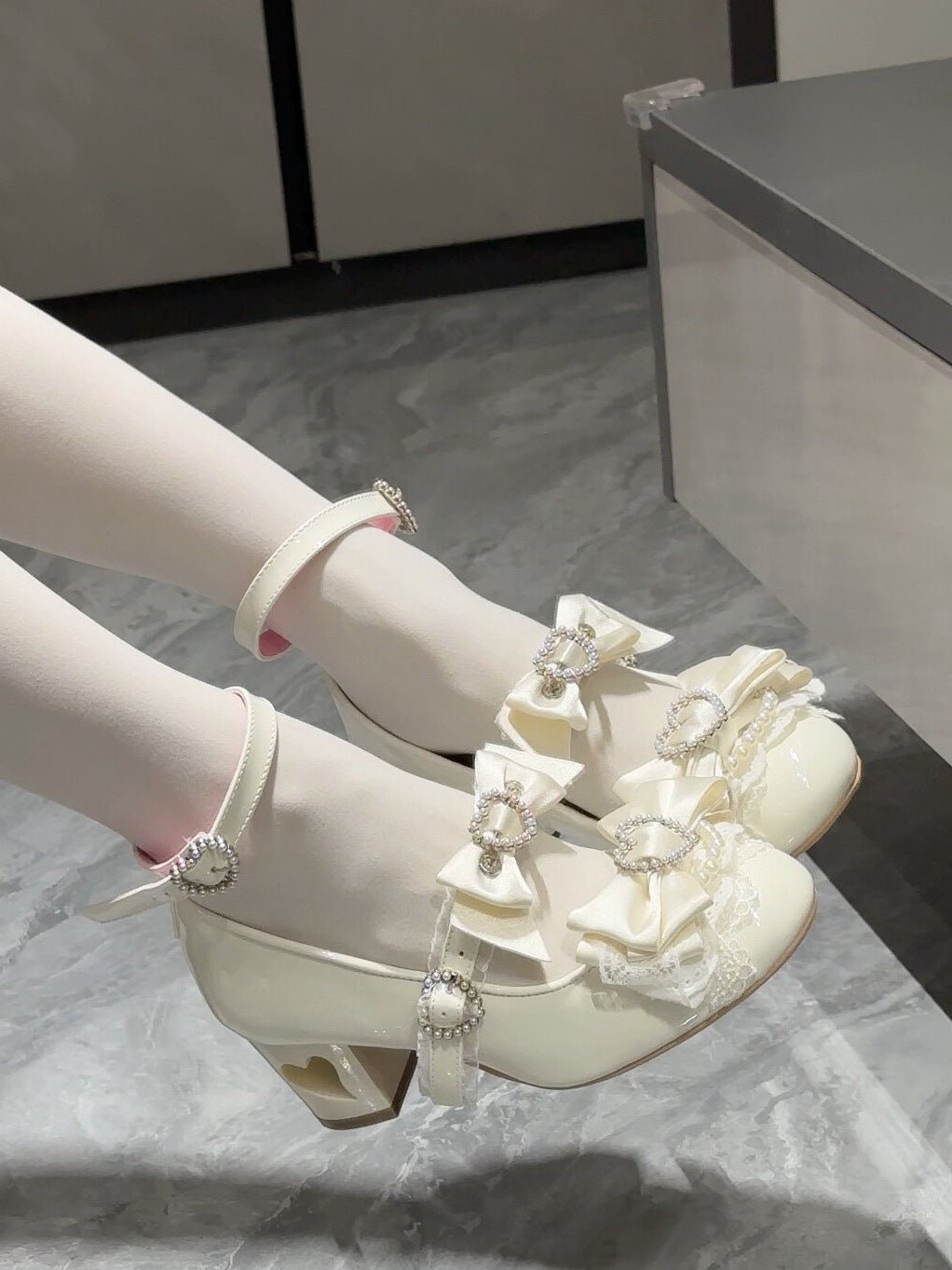 Showa Vow 2.0 Hime Goto Wedge White Heels - LolitaEraWhite 6cm35Showa Vow 2.0 Hime Goto Wedge White Heels