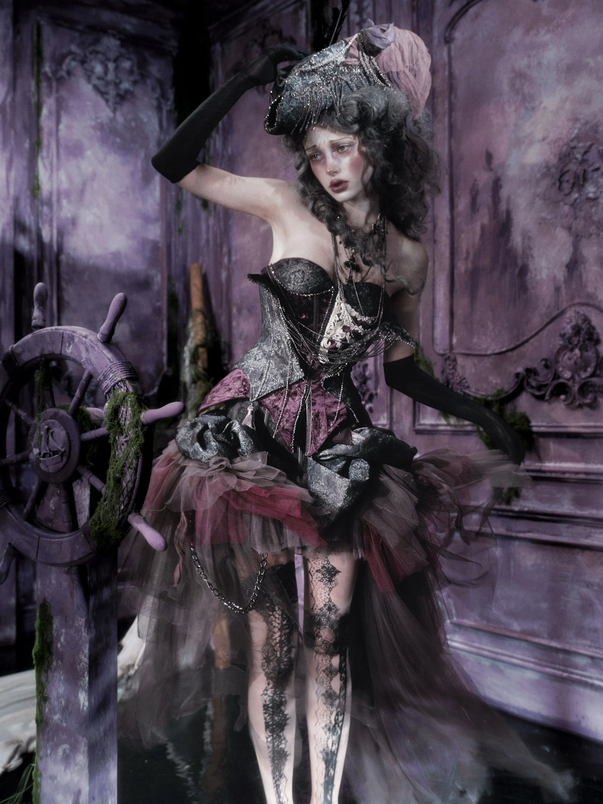 【Sept 6th 20:00PM】Legacy of the Undead Silent Mary Rib Velvet Damask Corset Dress