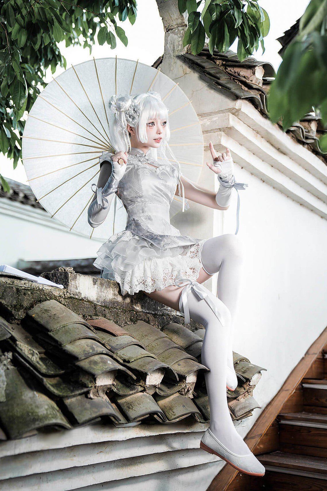 Silver Moon Girl Maid Apron Dress Set - LolitaEraSetSSilver Moon Girl Maid Apron Dress Set