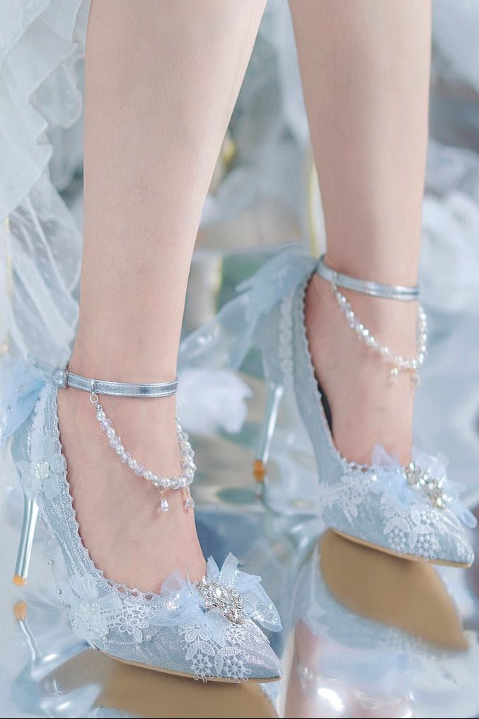 Silver Pearl Chain High Heel Pumps - LolitaEraSilver 8cm35Silver Pearl Chain High Heel Pumps