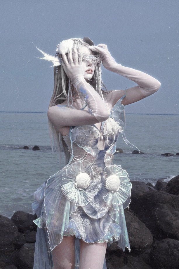 Siren's Call Sequin Boned Corset Dress LE1206 - LolitaEraBlueSSiren's Call Sequin Boned Corset Dress LE1206