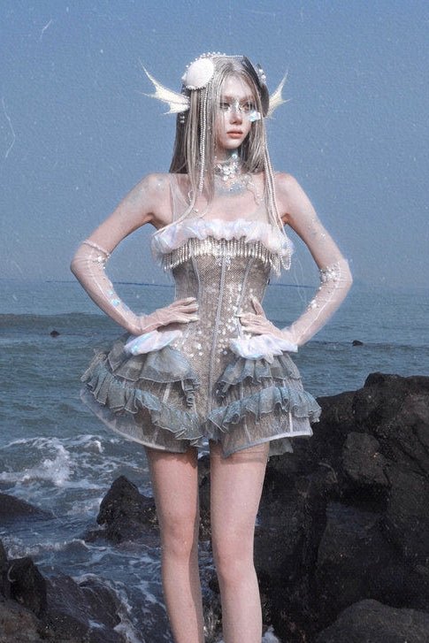 Siren's Call Sequin Boned Corset Dress LE1207 - LolitaEraDressSSiren's Call Sequin Boned Corset Dress LE1207