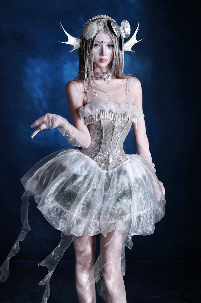 Siren's Call Sequin Boned Corset Dress LE1207 - LolitaEraDressSSiren's Call Sequin Boned Corset Dress LE1207