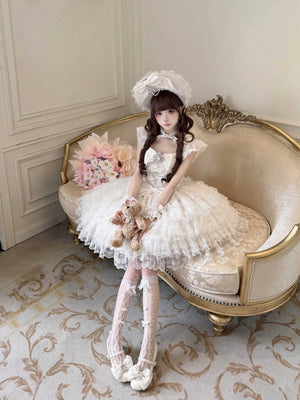 Snow Feather Lolita White Wedding JSK Dress 1310 - LolitaEraWhite JSKSSnow Feather Lolita White Wedding JSK Dress 1310