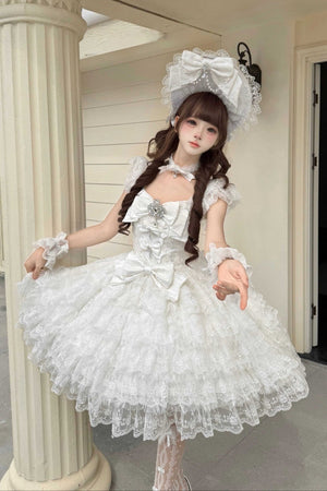 Snow Feather Lolita White Wedding JSK Dress 1310 - LolitaEraWhite JSKSSnow Feather Lolita White Wedding JSK Dress 1310