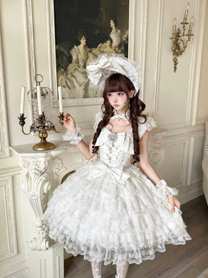 Snow Feather Lolita White Wedding JSK Dress 1310 - LolitaEraWhite JSKSSnow Feather Lolita White Wedding JSK Dress 1310