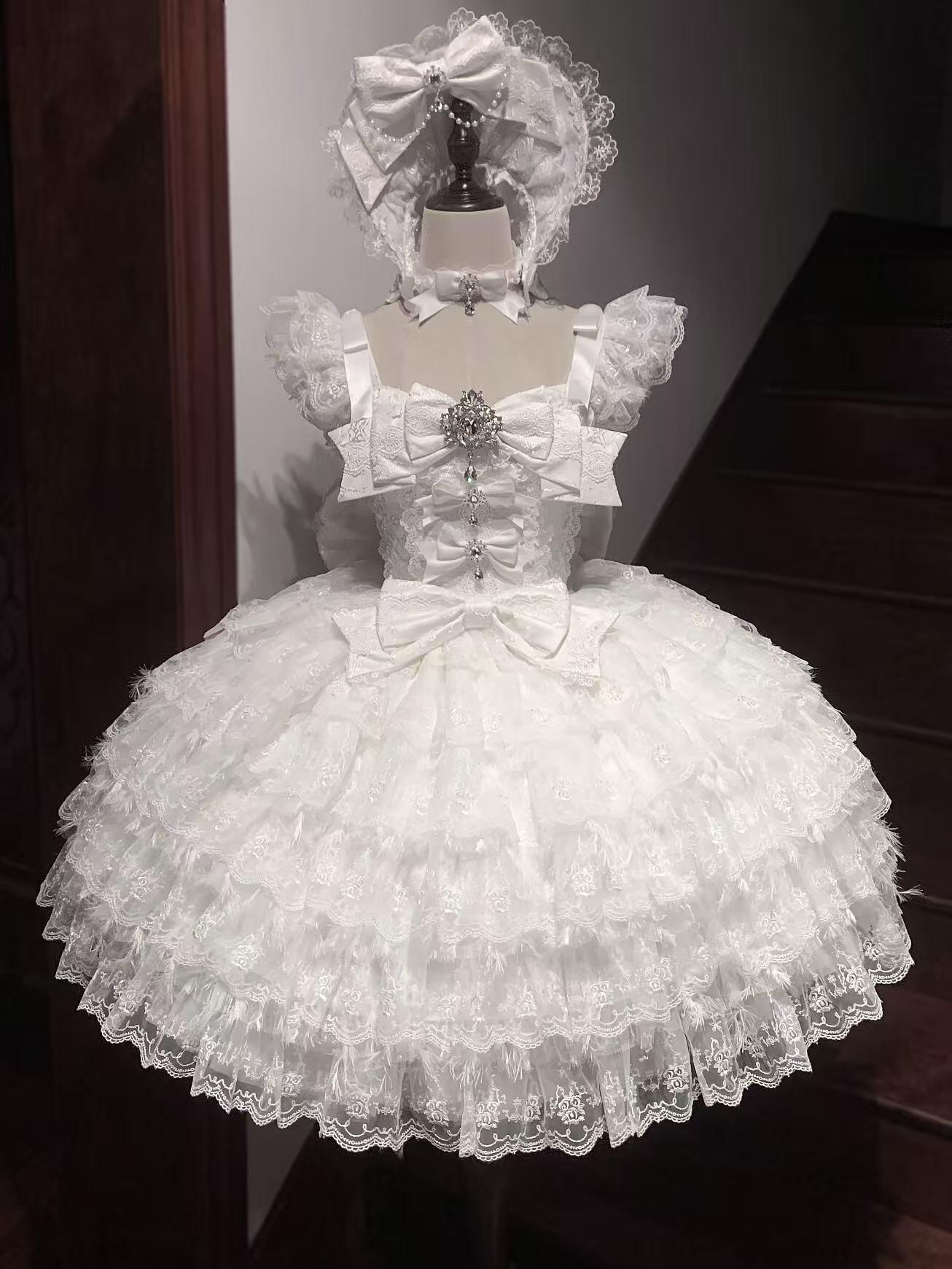 Snow Feather Lolita White Wedding JSK Dress - LolitaEraWhite JSK+Back Bow+NecklaceSSnow Feather Lolita White Wedding JSK Dress