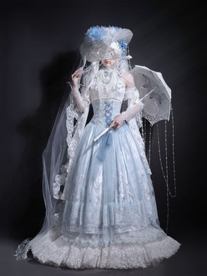 Snow Lily Elegant Lolita Separate Set LE1129 - LolitaEraTop+Skirt+Sleeves SetSSnow Lily Elegant Lolita Separate Set LE1129