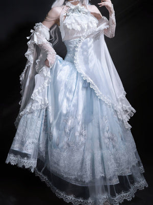 Snow Lily Elegant Lolita Separate Set LE1129 - LolitaEraTop+Skirt+Sleeves SetSSnow Lily Elegant Lolita Separate Set LE1129