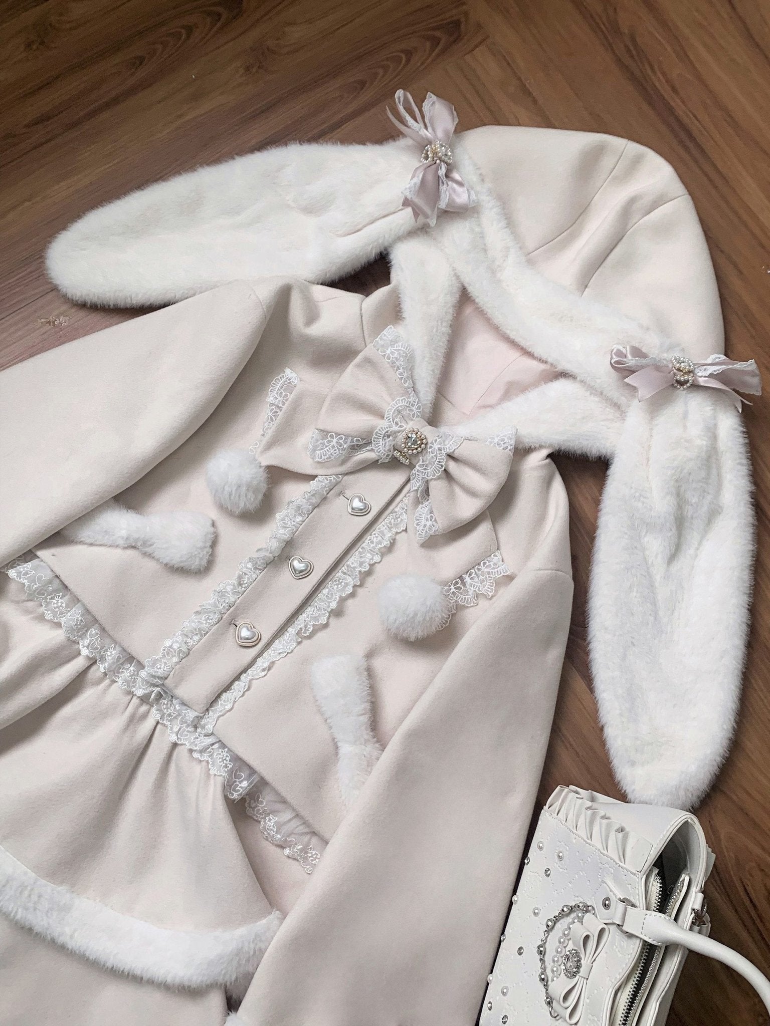 Snow Love Heart Pink Rabbit Ear Coat - LolitaEraPink TopSSnow Love Heart Pink Rabbit Ear Coat