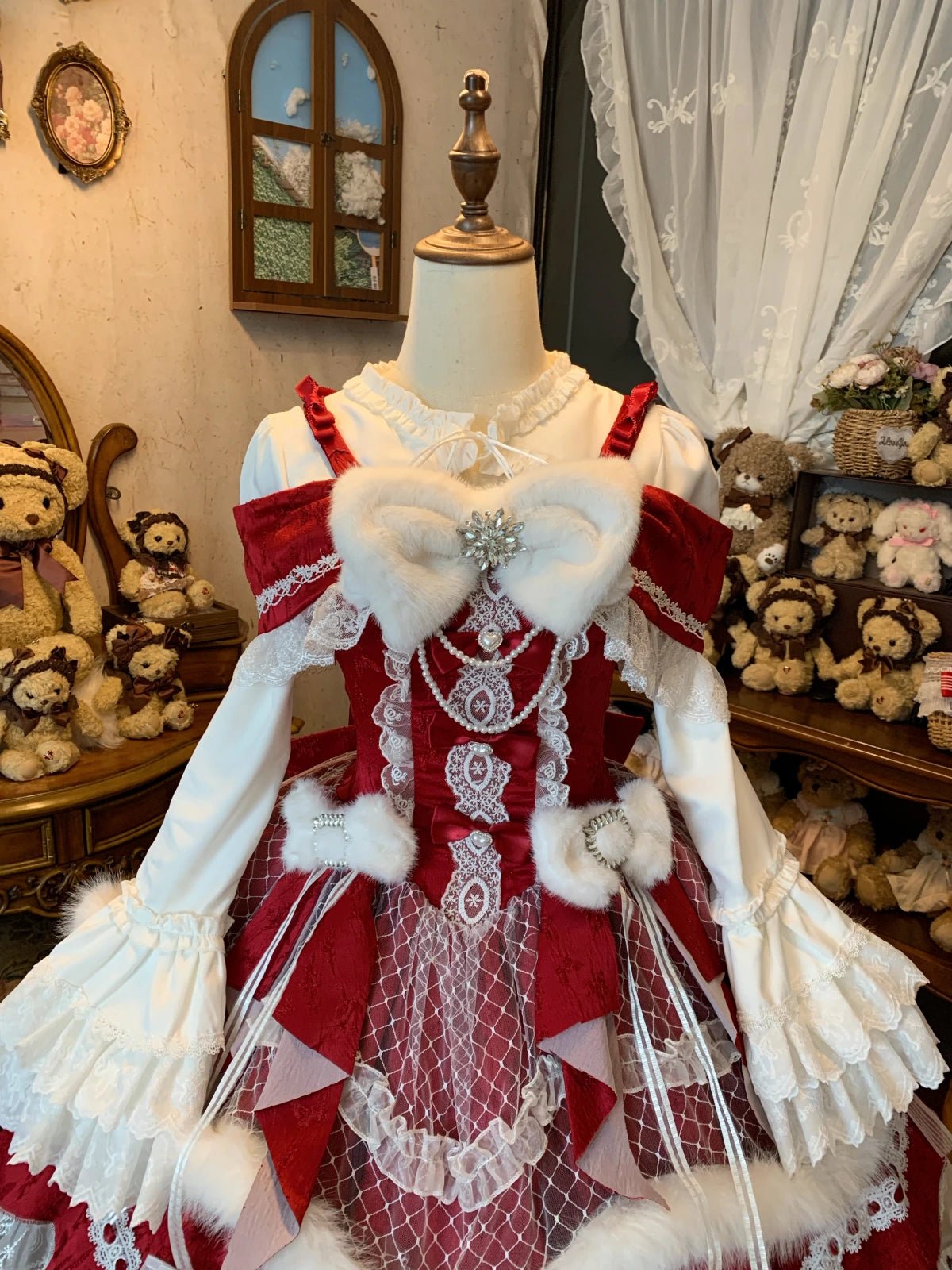 Snowfall Letter Lolita Autumn Winter Plush Velvet Christmas JSK Dress Set - LolitaEra