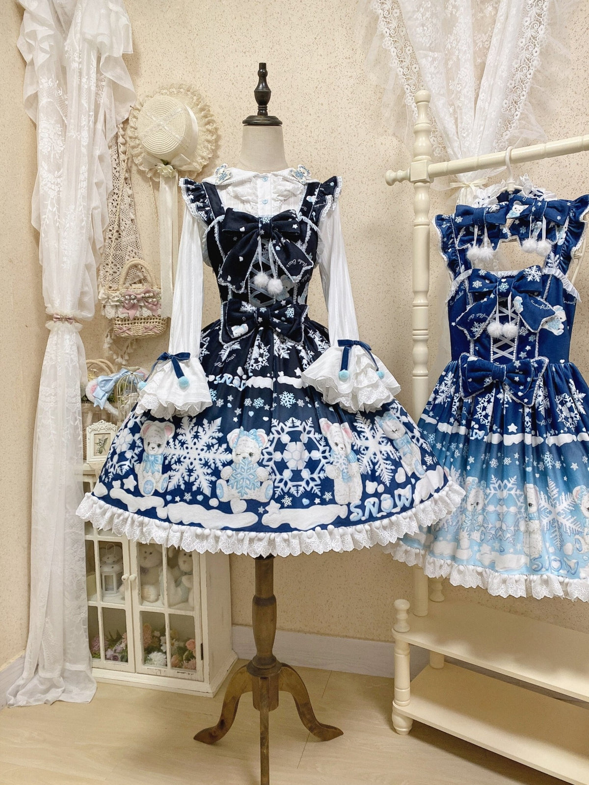 Snowflake Bear Black Christmas Plush Lolita JSK Dress Set - LolitaEra