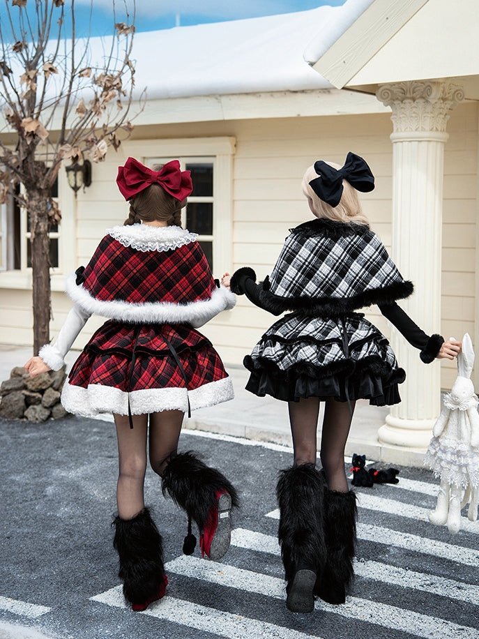 Snowy Night Serenade Warm Plaid Twin JSK - LolitaEraRed JSK+broochSSnowy Night Serenade Warm Plaid Twin JSK