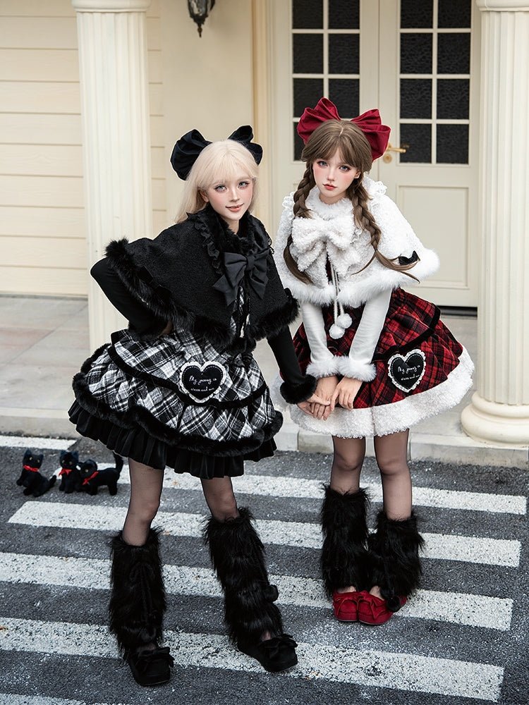 Snowy Night Serenade Warm Plaid Twin JSK - LolitaEraRed JSK+broochSSnowy Night Serenade Warm Plaid Twin JSK