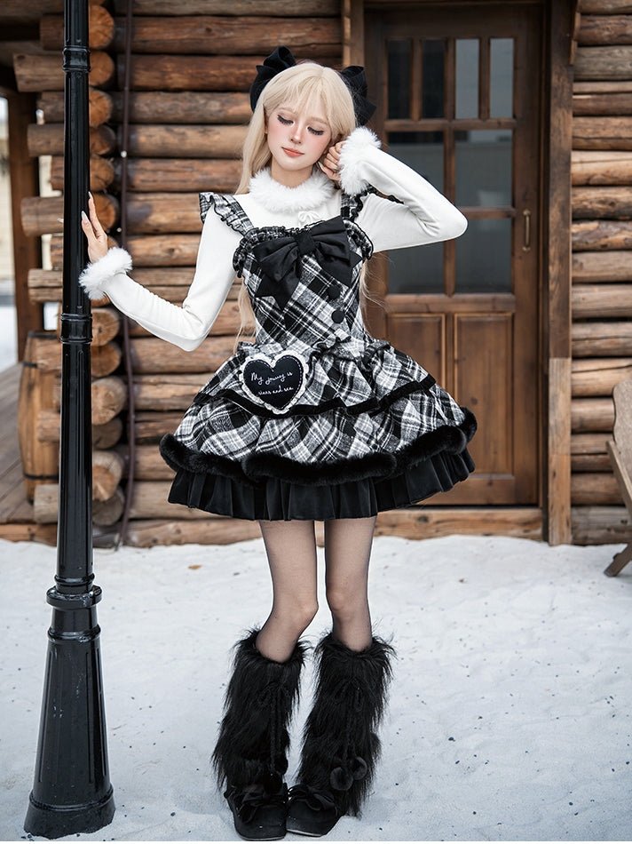 Snowy Night Serenade Warm Plaid Twin JSK - LolitaEraRed JSK+broochSSnowy Night Serenade Warm Plaid Twin JSK
