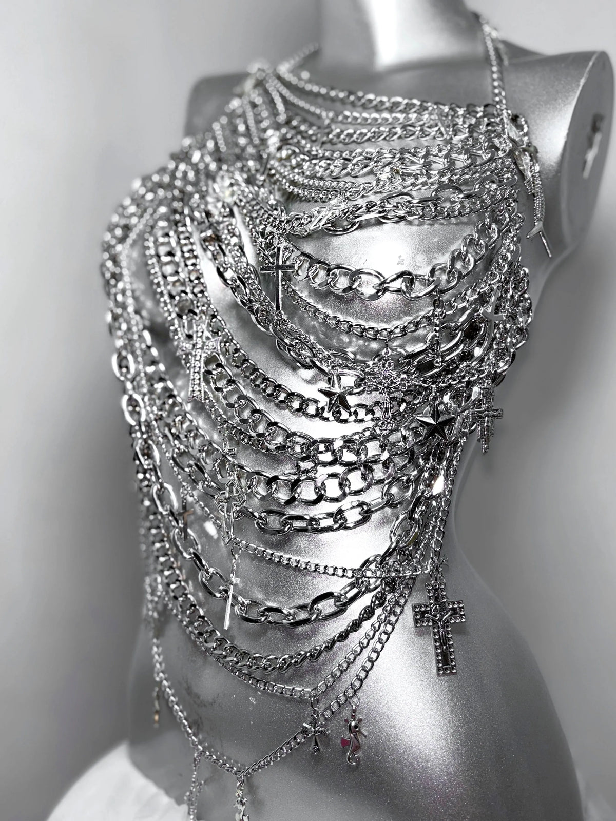 Queen of Tears*TDH Original Wilderness Sparkling Silver Cross Body Chain Hot Girl Hanging Neck Suspender Short Top