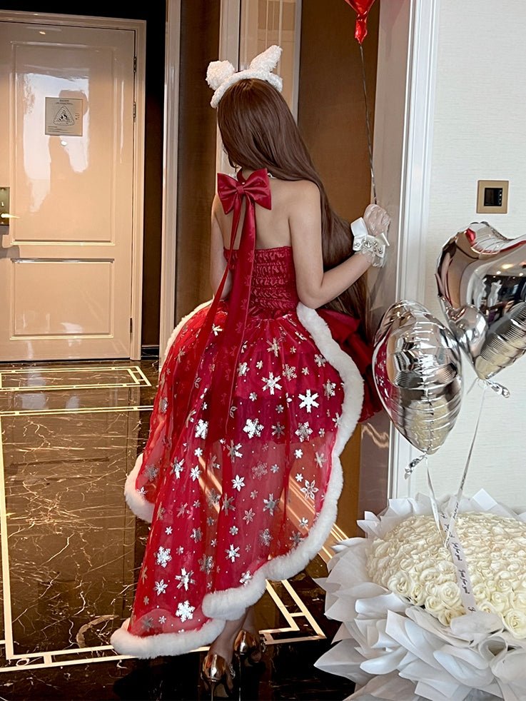 Spicy Girl Red Princess Mini Dress - LolitaEraRed Dress+Tailing+ChokerSSpicy Girl Red Princess Mini Dress