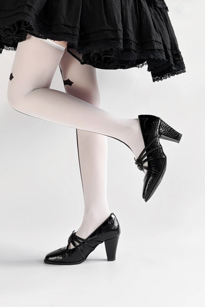 Spider Queen Dark Gothic Heels LE5116 - LolitaEraWhite stockings35Spider Queen Dark Gothic Heels LE5116