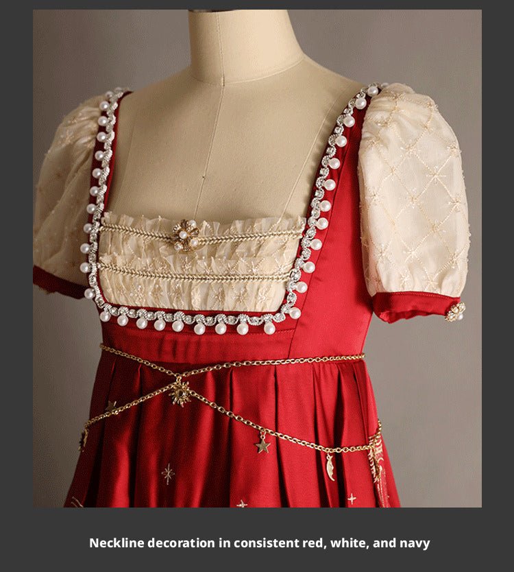 Stellar Map Empire Waist OP Vintage Wine Red Lolita - LolitaEraOP Dress (Gold Embroidery)RedSStellar Map Empire Waist OP Vintage Wine Red Lolita