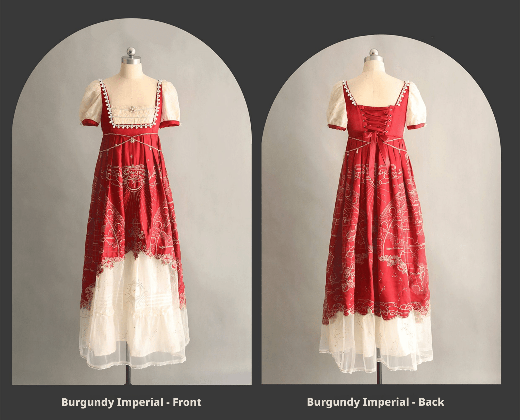 Stellar Map Empire Waist OP Vintage Wine Red Lolita - LolitaEraOP Dress (Gold Embroidery)RedSStellar Map Empire Waist OP Vintage Wine Red Lolita