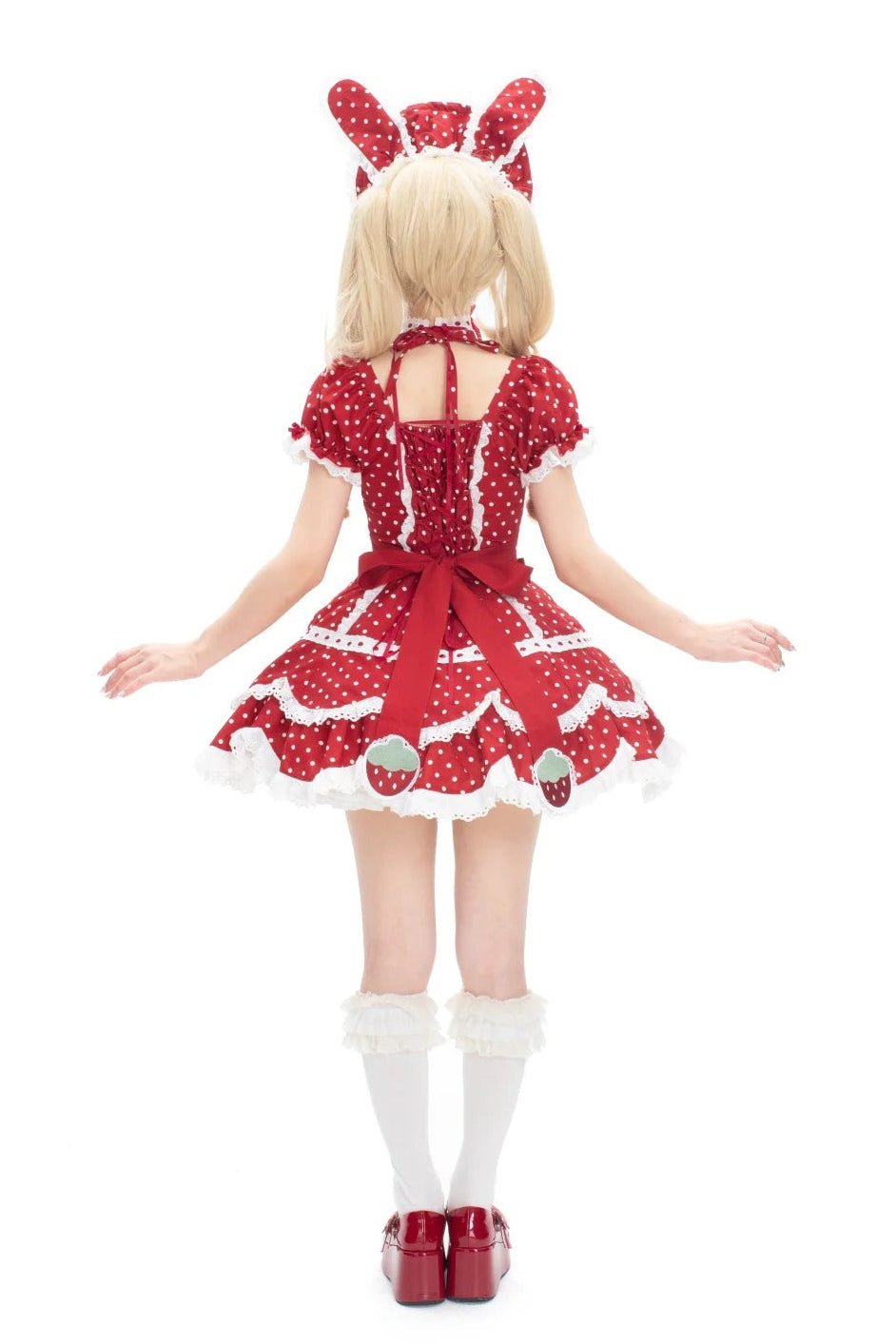 Strawberry Dot Kawaii Lolita Dress - LolitaEraRed+HairbandXSStrawberry Dot Kawaii Lolita Dress