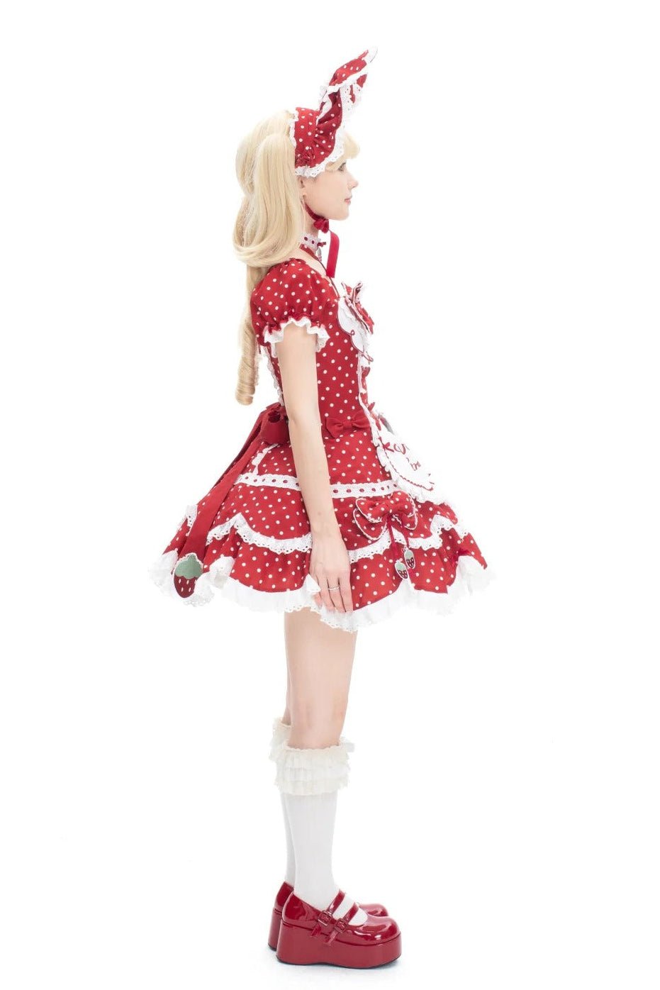 Strawberry Dot Kawaii Lolita Dress - LolitaEraRed+HairbandXSStrawberry Dot Kawaii Lolita Dress