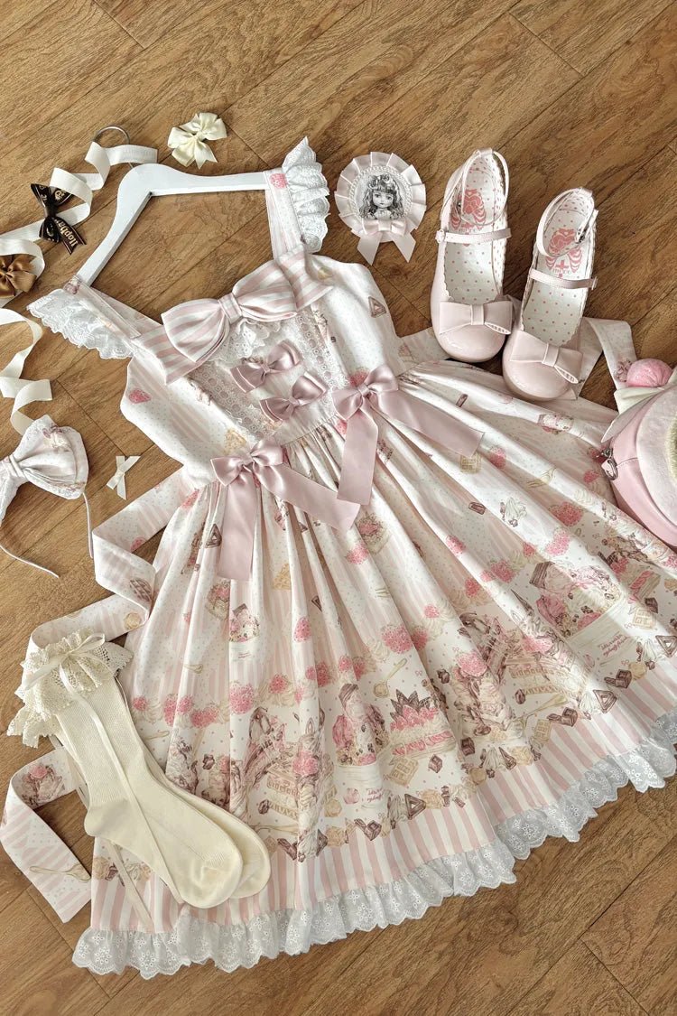 Strawberry Ice Cream Cheesecake Pink Square Collar Sweet Lolita JSK Dress - LolitaEra