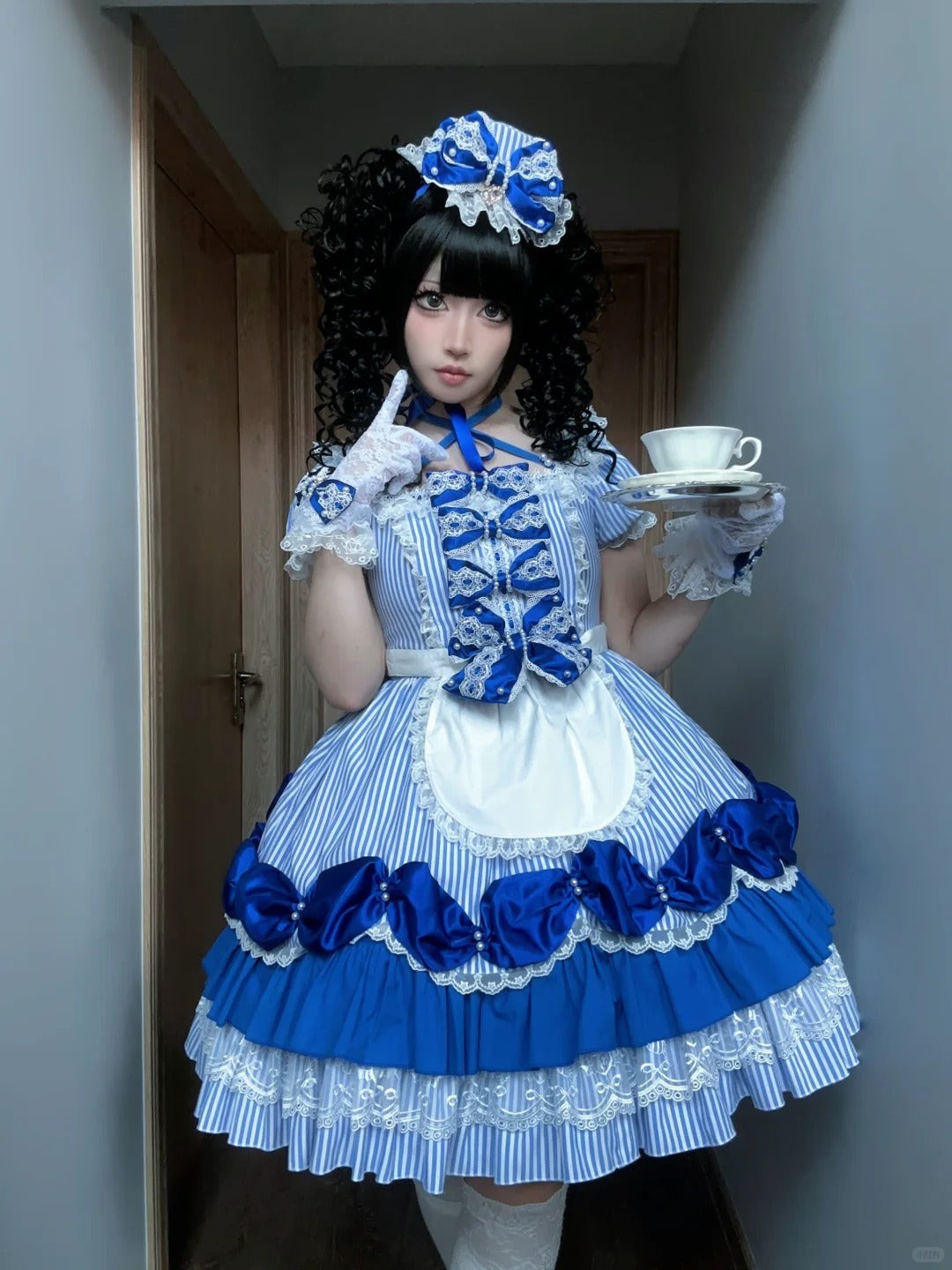 Striped Sweetheart Vintage Pearl Pink Lolita OP Dress Set - LolitaEra