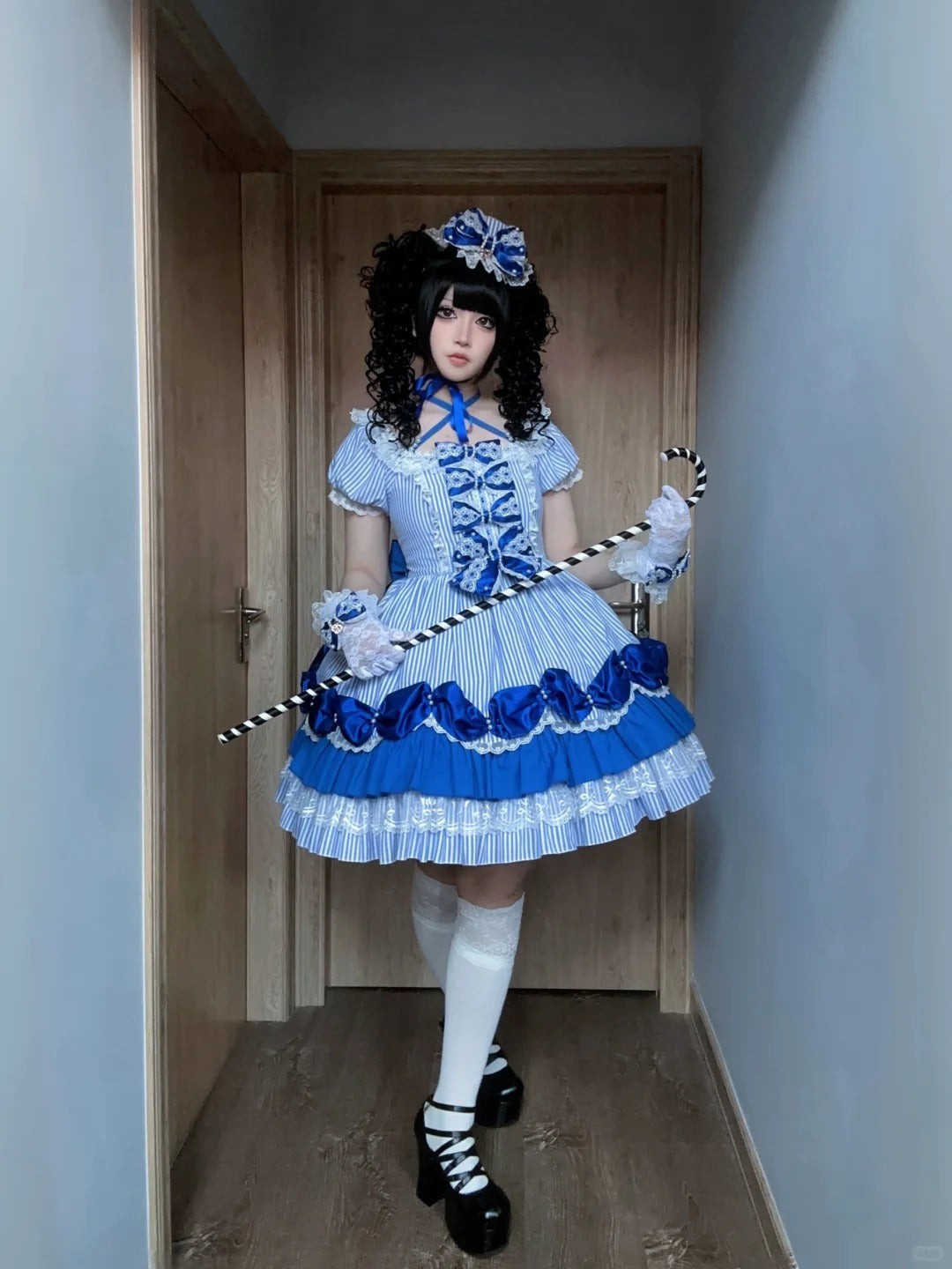 Striped Sweetheart Vintage Pearl Pink Lolita OP Dress Set - LolitaEra
