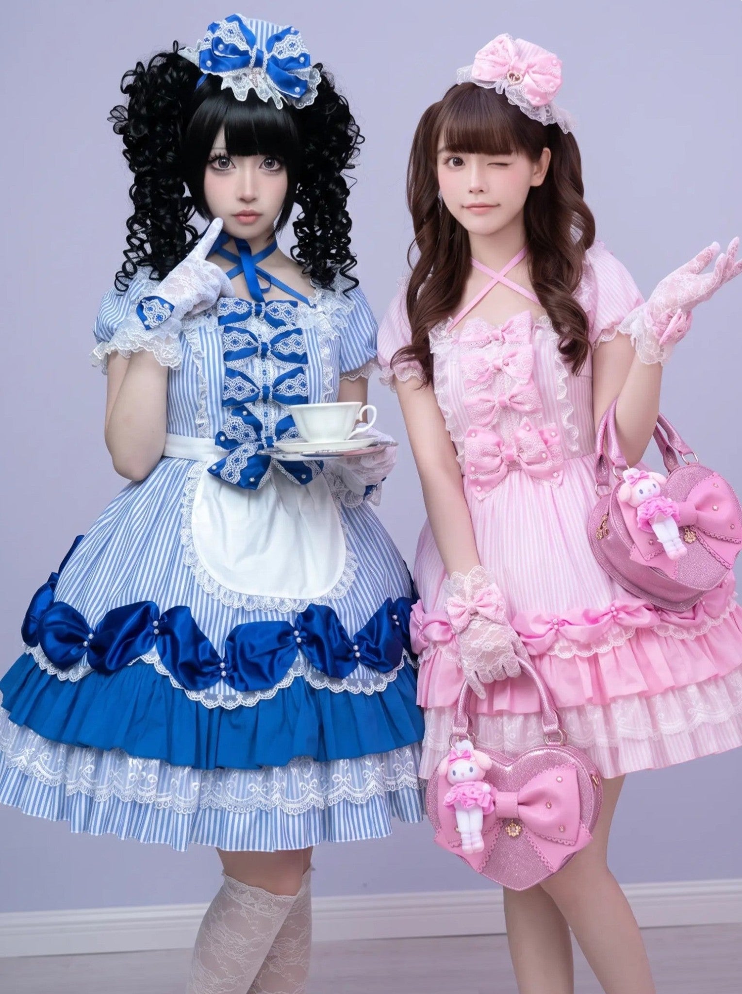 Striped Sweetheart Vintage Pearl Pink Lolita OP Dress Set - LolitaEra