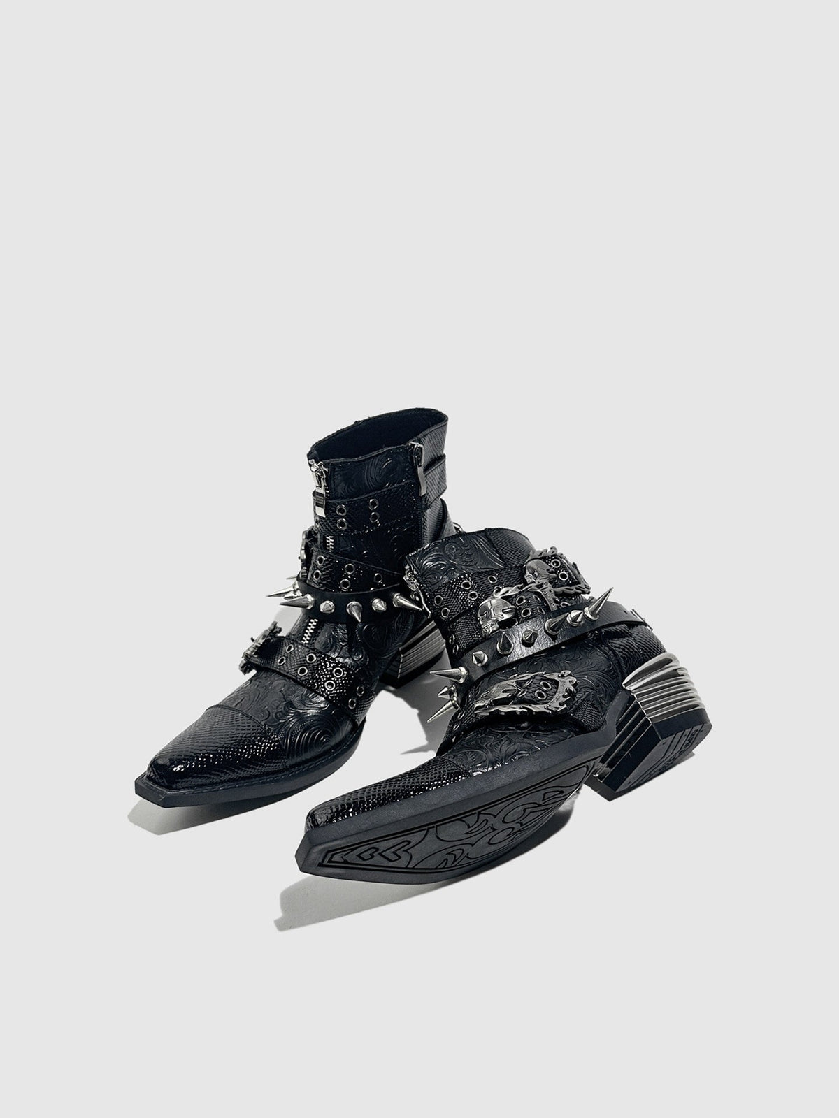 Studded Dark Gothic Punk‑Style Combat Ankle Boots - LolitaEra