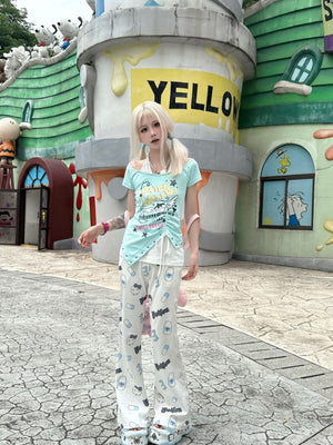 Subculture Kawaii Halter Blue Off - Shoulder Short - Sleeve T-Shirt - LolitaEraBlueSSubculture Kawaii Halter Blue Off - Shoulder Short - Sleeve T-Shirt