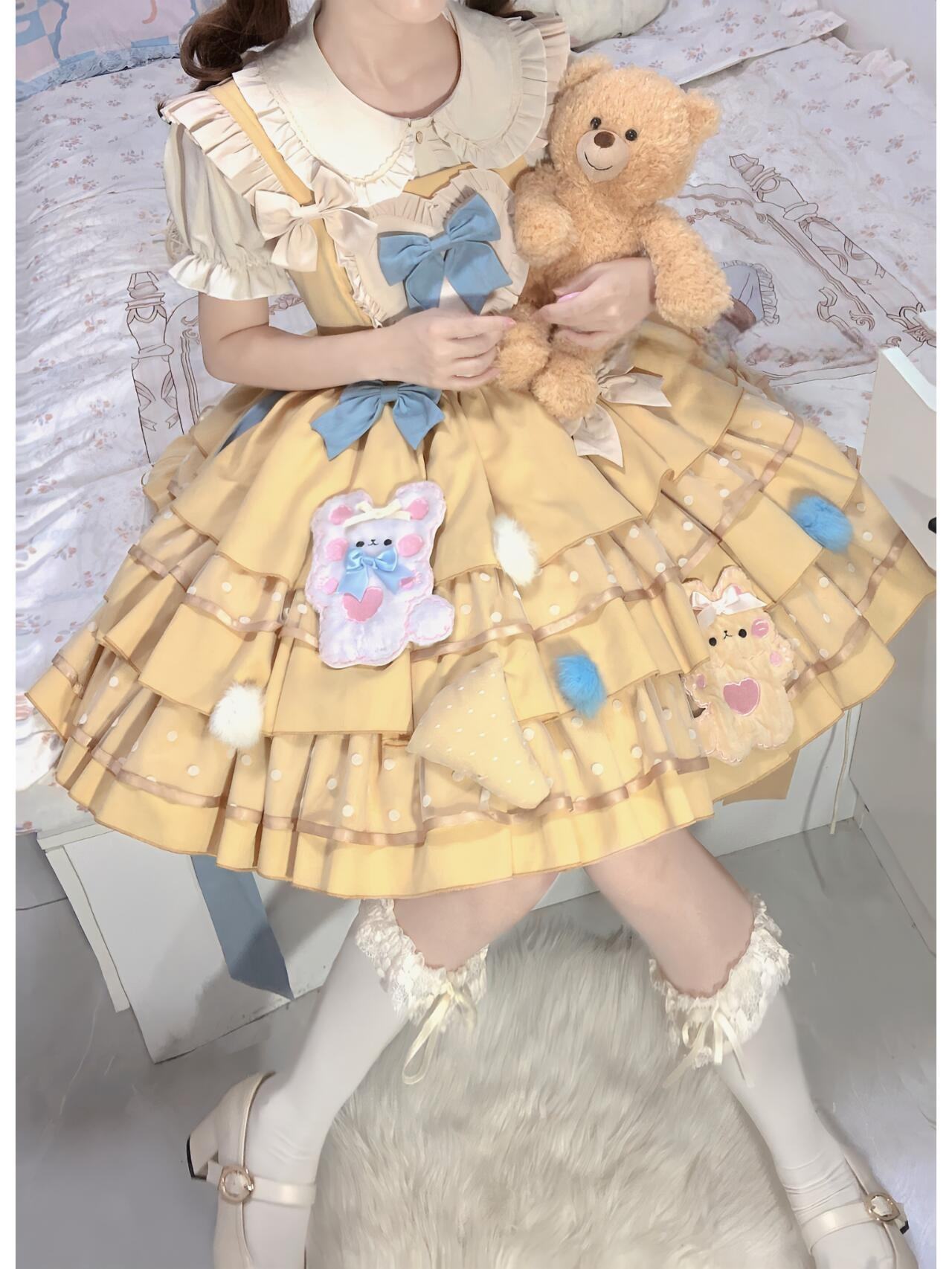 Sunny Bear Picnic Lolita Yellow JSK Dress - LolitaEraYellow JSKSSunny Bear Picnic Lolita Yellow JSK Dress
