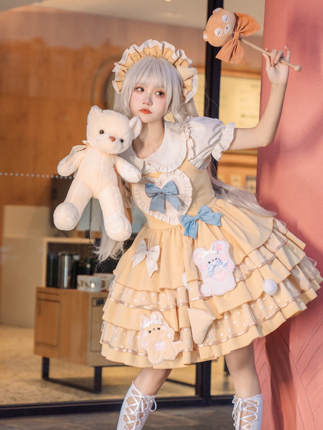 Sunny Bear Picnic Lolita Yellow JSK Dress - LolitaEraYellow JSKSSunny Bear Picnic Lolita Yellow JSK Dress