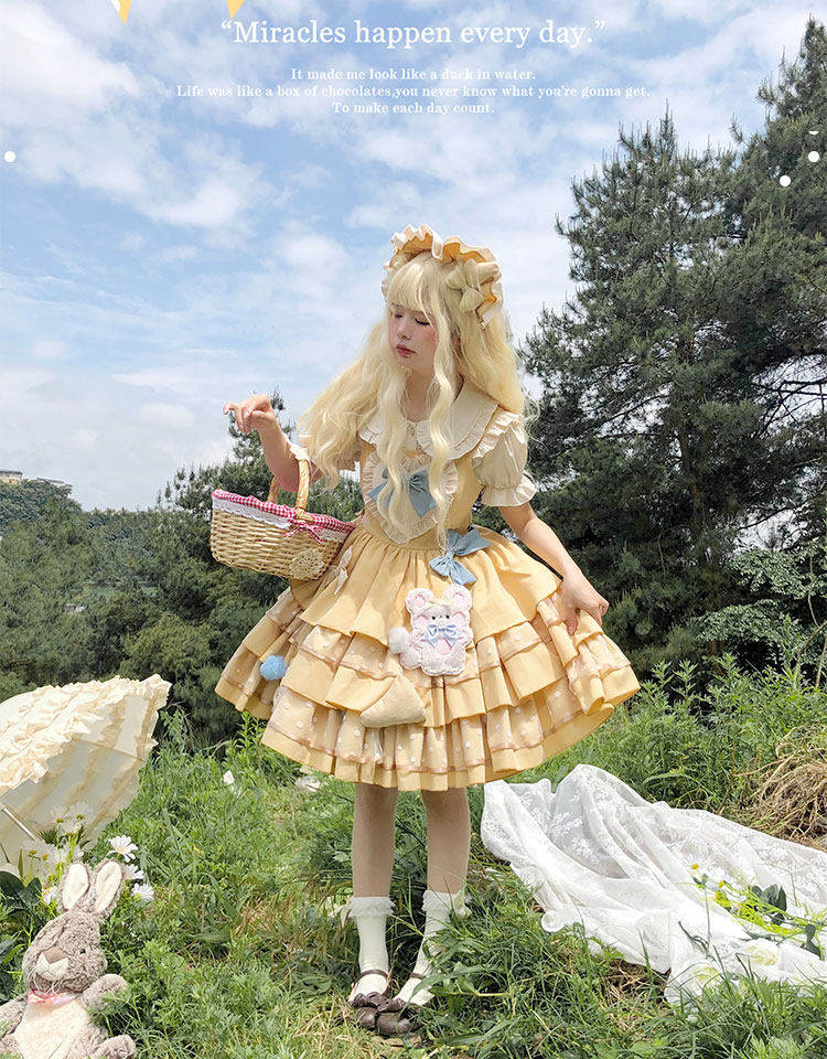 Sunny Bear Picnic Lolita Yellow JSK Dress - LolitaEraYellow JSKSSunny Bear Picnic Lolita Yellow JSK Dress