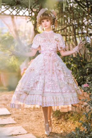 Sunset Land Embroidered Wedding Lolita Full Set 1235 - LolitaEraPink SetSSunset Land Embroidered Wedding Lolita Full Set 1235